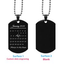 Custom Engraved Personalized Calendar Date Memorial Text Stainless Steel Dog Tag Pendant with Ball Chain Necklace 24 in