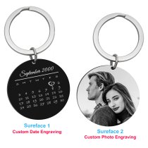 Round Custom Engraved Text Message Personalized Calendar Date Stainless Steel Dog Tag Keychain Memorial Gift