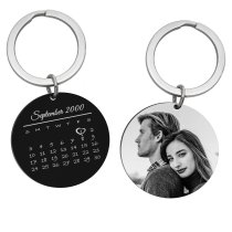 Round Custom Engraved Text Message Personalized Calendar Date Stainless Steel Dog Tag Keychain Memorial Gift