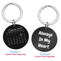 Round Custom Engraved Photo Message Personalized Calendar Date Stainless Steel Dog Tag Keychain Memorial Gift