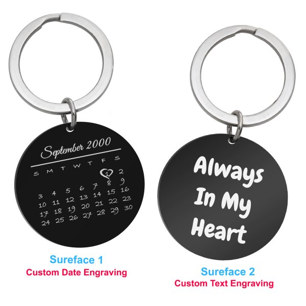 Round Custom Engraved Photo Message Personalized Calendar Date Stainless Steel Dog Tag Keychain Memorial Gift
