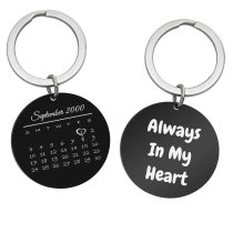 Round Custom Engraved Photo Message Personalized Calendar Date Stainless Steel Dog Tag Keychain Memorial Gift