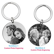 Personalized 2 Sides Photo Picture Custom Engraved Memorial Round Dog Tag Pendant Keychain Keyring Keepsake Gift
