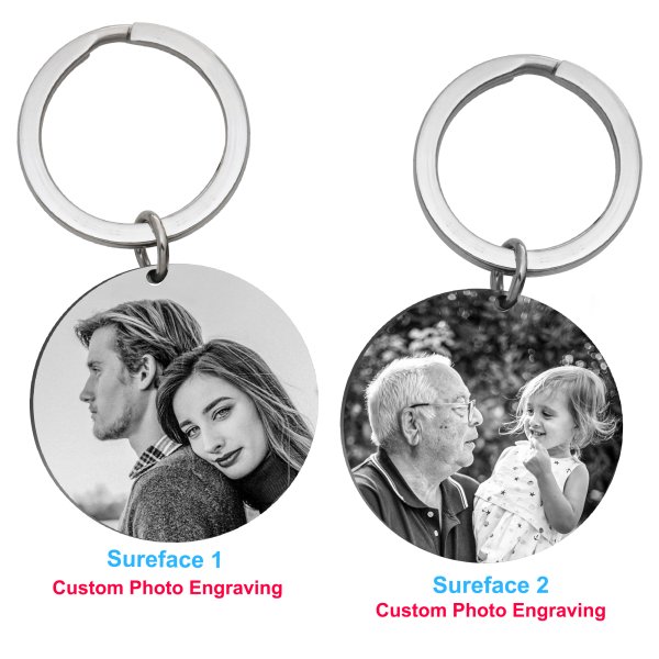 Personalized 2 Sides Photo Picture Custom Engraved Memorial Round Dog Tag Pendant Keychain Keyring Keepsake Gift