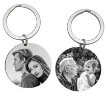 Personalized 2 Sides Photo Picture Custom Engraved Memorial Round Dog Tag Pendant Keychain Keyring Keepsake Gift