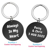 Round Custom Engraved 2 Sides Text Message Date Time Engraved Memorial Round Dog Tag Pendant Keychain Keyring Keepsake Gift