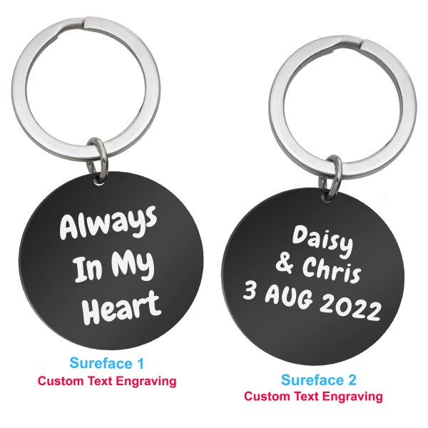 Round Custom Engraved 2 Sides Text Message Date Time Engraved Memorial Round Dog Tag Pendant Keychain Keyring Keepsake Gift