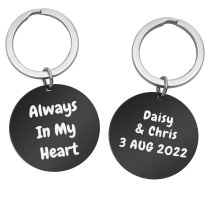 Round Custom Engraved 2 Sides Text Message Date Time Engraved Memorial Round Dog Tag Pendant Keychain Keyring Keepsake Gift