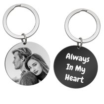 Personalized 1 Photo + 1 Side Text Custom Engraved Memorial Round Dog Tag Pendant Keychain Keyring Keepsake Gift