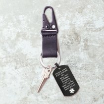 Personalized Medical Alert Emergency Med Id Identification Engraved Stainless Steel Custom Dog Tag Military Pendant Key Chain - Black