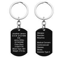 Personalized Medical Alert Emergency Med Id Identification Engraved Stainless Steel Custom Dog Tag Military Pendant Key Chain - Black