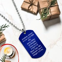 Personalized Medical Alert Emergency Med Id Identification Engraved Stainless Steel Custom Dog Tag Military Pendant Ball Chain Necklace 24" Gift - Blue