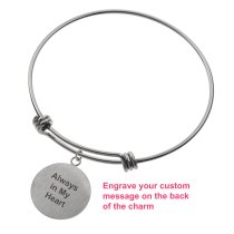 Qina C. Personalized Color Photo Text Engrave Message Picture Dangle Charm Adjustable Wire Bangle Bracelet Inspirational Gift
