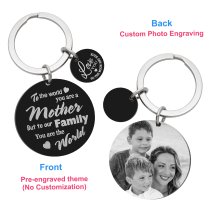 Mother Is Family's World Personalized Photo Engraving w/ Love U to the Moon & Back Stainless Steel Round Dog Tag Keychain