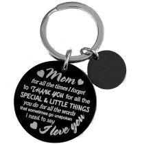 Thank You Mom Personalized Photo Engraving w/ Love U to the Moon & Back Stainless Steel Round Dog Tag Keychain Mother's Day Gift