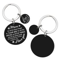 Thank You Mom Love Text Engraving w/ Love U to the Moon & Back Stainless Steel Round Dog Tag Keychain Mother's Day Gift