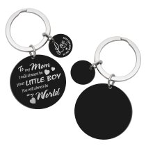 My Mom My World Fr Little Boy Love Note Text Engraving w/ Love U to the Moon & Back Stainless Steel Round Dog Tag Keychain Mother's Day Gift