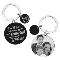 My Mom My World Fr Little Girl Personalized Photo Engraving w/ Love U to the Moon & Back Stainless Steel Round Dog Tag Keychain Mother's Day Gift