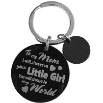 My Mom My World Fr Little Girl Personalized Photo Engraving w/ Love U to the Moon & Back Stainless Steel Round Dog Tag Keychain Mother's Day Gift