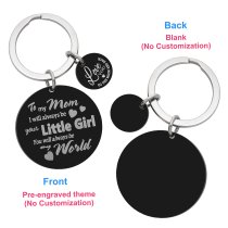 My Mom My World Fr Little Girl Love Note Laser Engraving w/ Love U to the Moon & Back Stainless Steel Round Dog Tag Keychain Mother's Day Gift