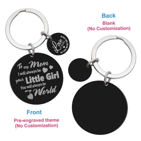 My Mom My World Fr Little Girl Love Note Laser Engraving w/ Love U to the Moon & Back Stainless Steel Round Dog Tag Keychain Mother's Day Gift