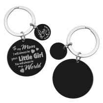 My Mom My World Fr Little Girl Love Note Laser Engraving w/ Love U to the Moon & Back Stainless Steel Round Dog Tag Keychain Mother's Day Gift