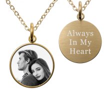 2-sided Personalized Photo and Message Engraving Custom Pendant Dangle Charm Pendant Necklace - Gold Tone