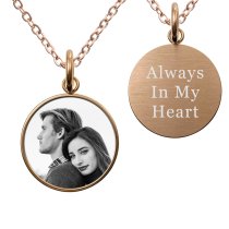 2-sided Personalized Photo and Message Engraving Custom Pendant Dangle Charm Pendant Necklace - Rose Gold Tone