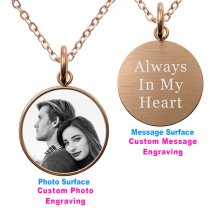 2-sided Personalized Photo and Message Engraving Custom Pendant Dangle Charm Pendant Necklace - Rose Gold Tone