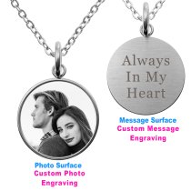 2-sided Personalized Photo and Message Engraving Custom Pendant Dangle Charm Pendant Necklace