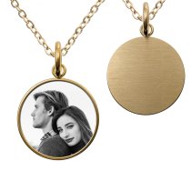 1-sided Personalized Photo Engraving Custom Pendant Dangle Charm Pendant Necklace 18 + 2 Inches - Gold Tone
