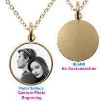 1-sided Personalized Photo Engraving Custom Pendant Dangle Charm Pendant Necklace 18 + 2 Inches - Gold Tone
