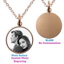 1-sided Personalized Photo Engraving Custom Pendant Dangle Charm Pendant Necklace 18 + 2 Inches - Rose Gold Tone