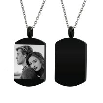 Queenberry Personalized Photo Engraving Custom Dog Tag Urn Memorial Pendant Necklace for Ashes Cremation w/ Rolo Chain Necklace 21'' - Handmade Love Note to Husband Wife