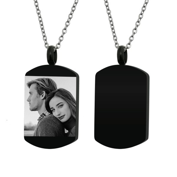 Queenberry Personalized Photo Engraving Custom Dog Tag Urn Memorial Pendant Necklace for Ashes Cremation w/ Rolo Chain Necklace 21'' - Handmade Love Note to Husband Wife