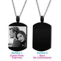 Queenberry Personalized Photo Engraving Custom Dog Tag Urn Memorial Pendant Necklace for Ashes Cremation w/ Rolo Chain Necklace 21'' - Handmade Love Note to Husband Wife