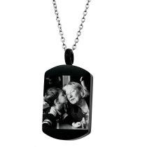 Queenberry Personalized Photo Engraving Custom Dog Tag Urn Memorial Pendant Necklace for Ashes Cremation w/ Rolo Chain Necklace 21'' - Handmade Love Note to Husband Wife