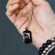 Queenberry Personalized Photo Engraving Custom Dog Tag Urn Memorial Pendant Necklace for Ashes Cremation w/ Rolo Chain Necklace 21'' - Handmade Love Note to Husband Wife