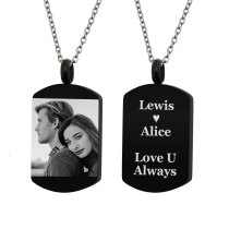 Queenberry Personalized Photo + Text Message Engraving Custom Dog Tag Urn Memorial Pendant Necklace for Ashes Cremation w/ Rolo Chain Necklace 21'' - Handmade Love Note to Husband Wife