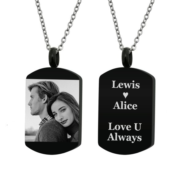 Queenberry Personalized Photo + Text Message Engraving Custom Dog Tag Urn Memorial Pendant Necklace for Ashes Cremation w/ Rolo Chain Necklace 21'' - Handmade Love Note to Husband Wife