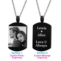 Queenberry Personalized Photo + Text Message Engraving Custom Dog Tag Urn Memorial Pendant Necklace for Ashes Cremation w/ Rolo Chain Necklace 21'' - Handmade Love Note to Husband Wife