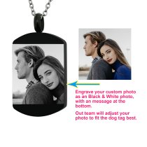 Queenberry Personalized Photo + Text Message Engraving Custom Dog Tag Urn Memorial Pendant Necklace for Ashes Cremation w/ Rolo Chain Necklace 21'' - Handmade Love Note to Husband Wife