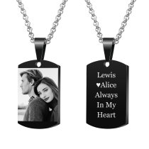 Queenberry Personalized Photo + Message Engraving Custom Dog Tag Urn Memorial Pendant Necklace for Ashes Cremation w/ Rolo Chain Necklace 20'' - Handmade Love Note to Husband Wife