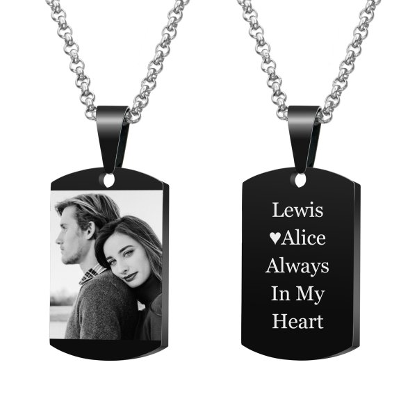 Queenberry Personalized Photo + Message Engraving Custom Dog Tag Urn Memorial Pendant Necklace for Ashes Cremation w/ Rolo Chain Necklace 20'' - Handmade Love Note to Husband Wife