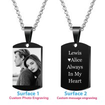 Queenberry Personalized Photo + Message Engraving Custom Dog Tag Urn Memorial Pendant Necklace for Ashes Cremation w/ Rolo Chain Necklace 20'' - Handmade Love Note to Husband Wife