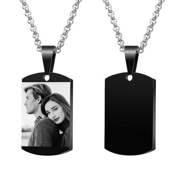 Queenberry Personalized Photo Picture Custom Dog Tag Urn Memorial Pendant Necklace for Ashes Cremation w/ Rolo Chain Necklace 20'' - Handmade Love Note to Husband Wife
