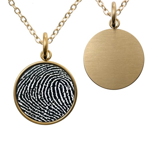 1-sided Personalized Fingerprint Imprint Photo Engraving Custom Pendant Dangle Charm Pendant Necklace 18 + 2 Inches - Gold Tone
