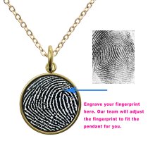 1-sided Personalized Fingerprint Imprint Photo Engraving Custom Pendant Dangle Charm Pendant Necklace 18 + 2 Inches - Gold Tone