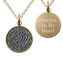 2-sided Personalized Fingerprint and Message Engraving Custom Pendant Dangle Charm Pendant Necklace - Gold Tone