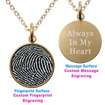 2-sided Personalized Fingerprint and Message Engraving Custom Pendant Dangle Charm Pendant Necklace - Gold Tone